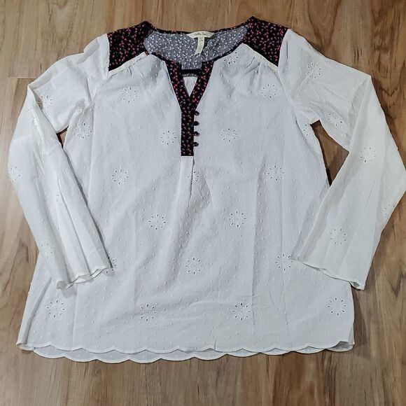 🔹️Matilda Jane White Eyelet Boho Long Sleeve Top Large - Picture 1 of 11